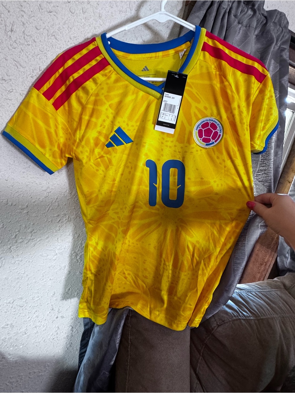 adidas Kids Yellow Colombia Soccer Jersey with Blue & Red Accents #10